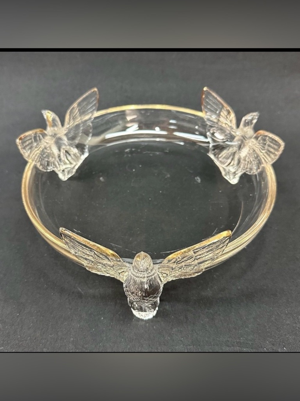 Jeanette Glass Three-Eagle Footed Candy Dish w/ Gold Trim, 7 1/8" Bowl, Vintage